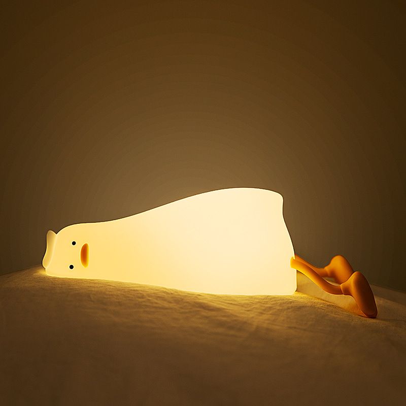 LED Lying Flat Duck Night Light, Cute Light Up Duck, Silicone Dimmable Nightlight, Rechargeable Bedside Touch Lamp