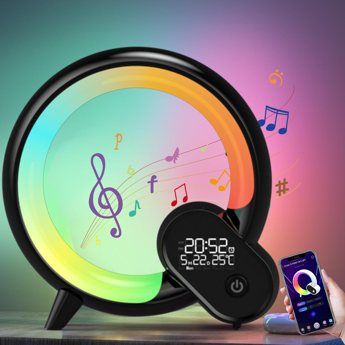Smart night light lamp, Wake Up Light for bedroom,Smart alarm clock with Bluetooth APP and Remote control Control