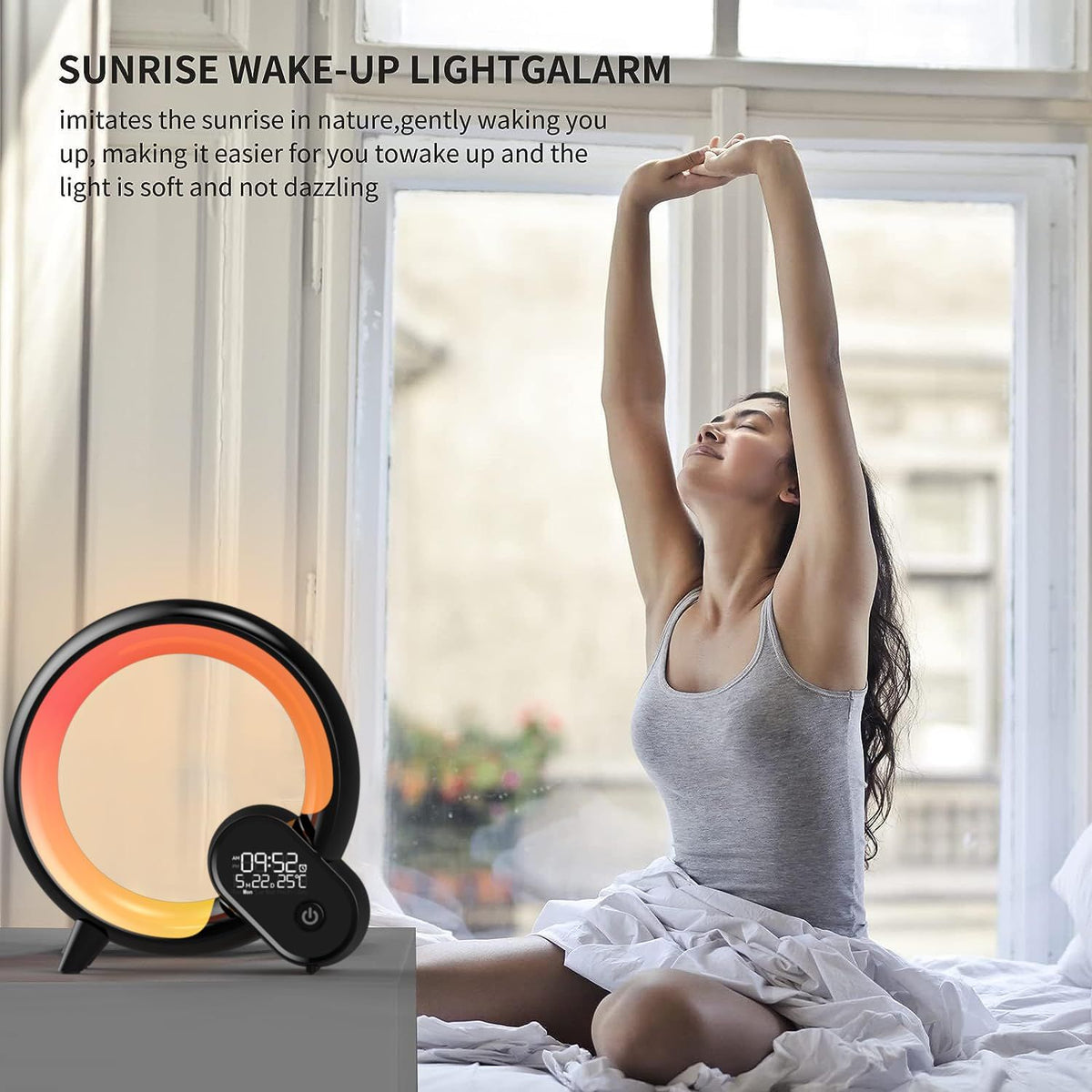 Smart night light lamp, Wake Up Light for bedroom,Smart alarm clock with Bluetooth APP and Remote control Control