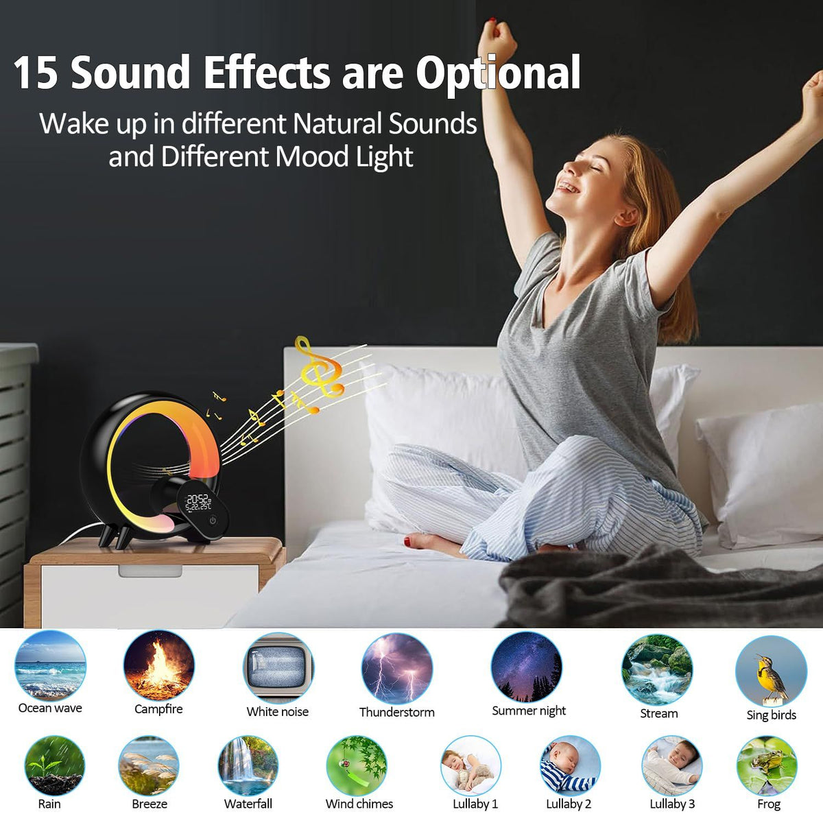 Smart night light lamp, Wake Up Light for bedroom,Smart alarm clock with Bluetooth APP and Remote control Control