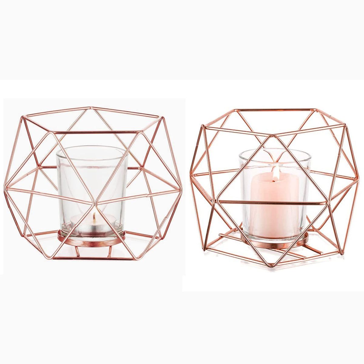 Geometric Tealight Candle Holders Gold, Modern Metal Centerpieces for Table, Candle Stand Accent for Tea Light 2pcs