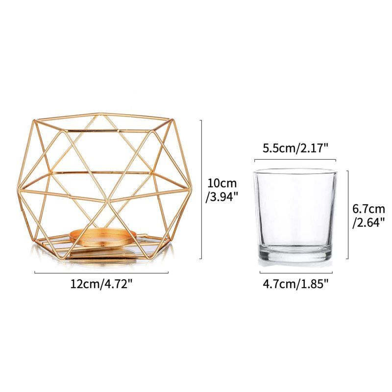 Geometric Tealight Candle Holders Gold, Modern Metal Centerpieces for Table, Candle Stand Accent for Tea Light 2pcs