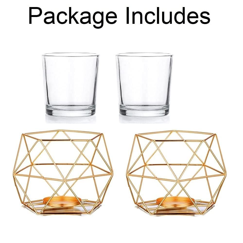 Geometric Tealight Candle Holders Gold, Modern Metal Centerpieces for Table, Candle Stand Accent for Tea Light 2pcs