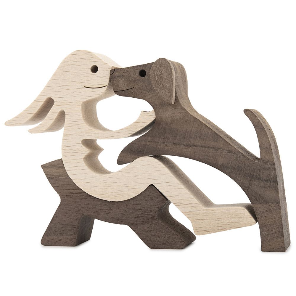 Handmade Wooden Statue, Sitting Woman and Dog, Wood Decor Accents Craft Figurine for Bedroom Home Office Shelf Decor Gift Natural