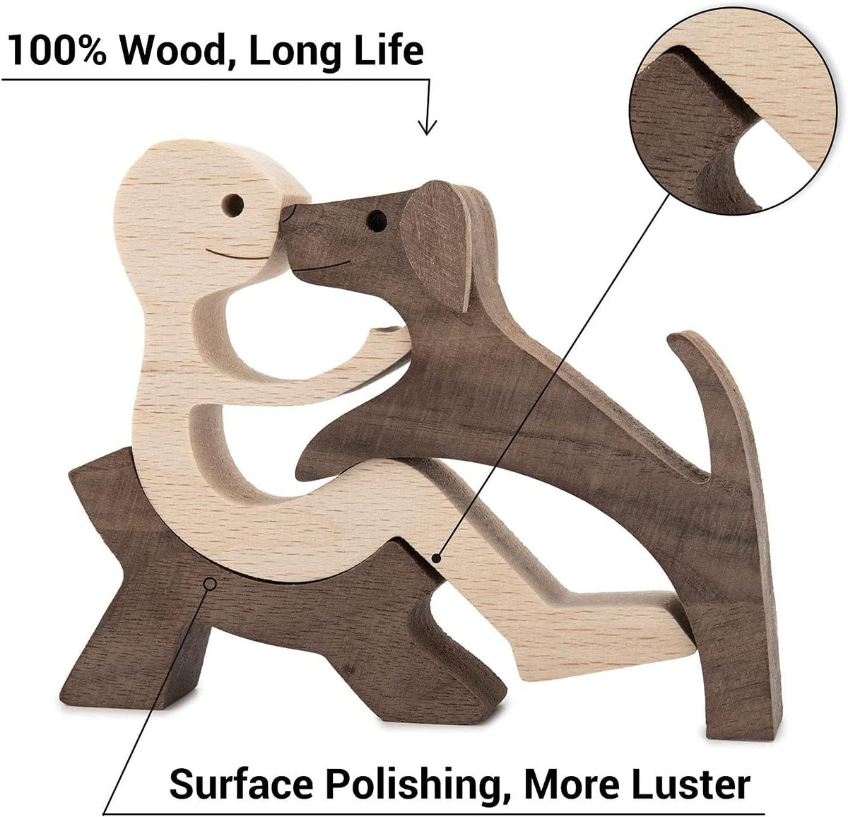 Handmade Wooden Statue, Sitting Woman and Dog, Wood Decor Accents Craft Figurine for Bedroom Home Office Shelf Decor Gift Natural
