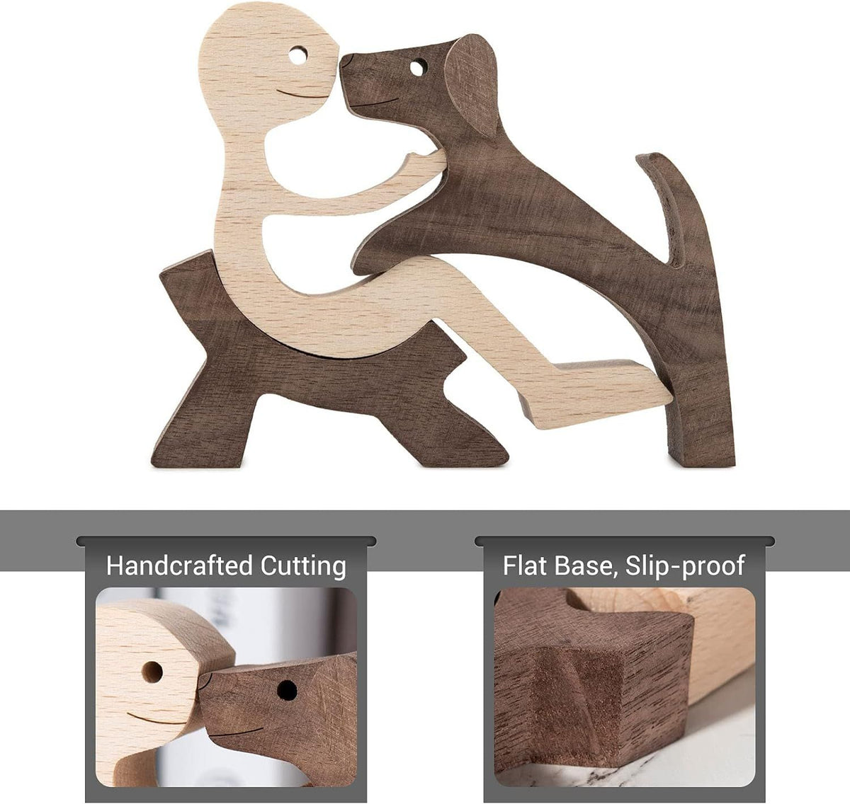Handmade Wooden Statue, Sitting Woman and Dog, Wood Decor Accents Craft Figurine for Bedroom Home Office Shelf Decor Gift Natural