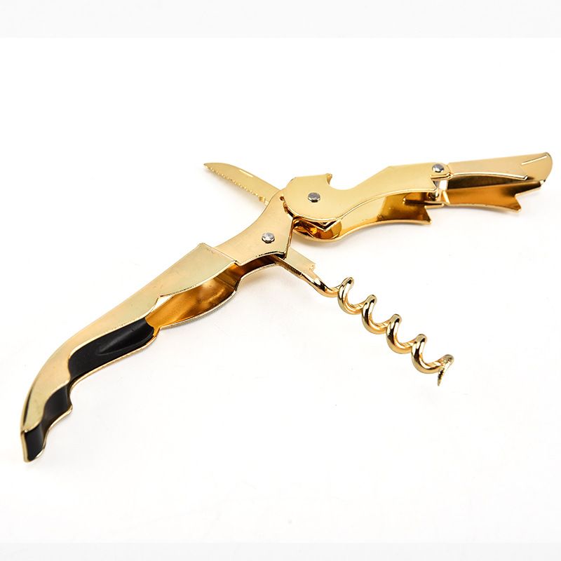 Gold Plated Signature Double Hinged Corkscrew Wine Bottle Opener and Foil Cutter, Waiter’s Corkscrew Wine Key, 4.7"