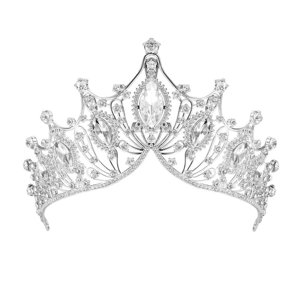 Baroque Queen Crown, Sliver Wedding Crown and Tiara for Bride Handmade Princess Crystal Rhinestone Headband Tiaras for Women