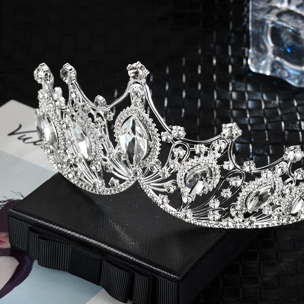 Baroque Queen Crown, Sliver Wedding Crown and Tiara for Bride Handmade Princess Crystal Rhinestone Headband Tiaras for Women