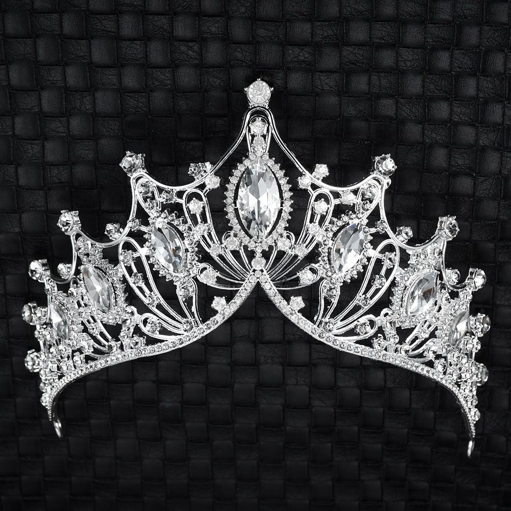 Baroque Queen Crown, Sliver Wedding Crown and Tiara for Bride Handmade Princess Crystal Rhinestone Headband Tiaras for Women