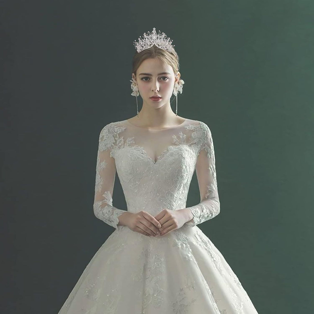Baroque Queen Crown, Sliver Wedding Crown and Tiara for Bride Handmade Princess Crystal Rhinestone Headband Tiaras for Women