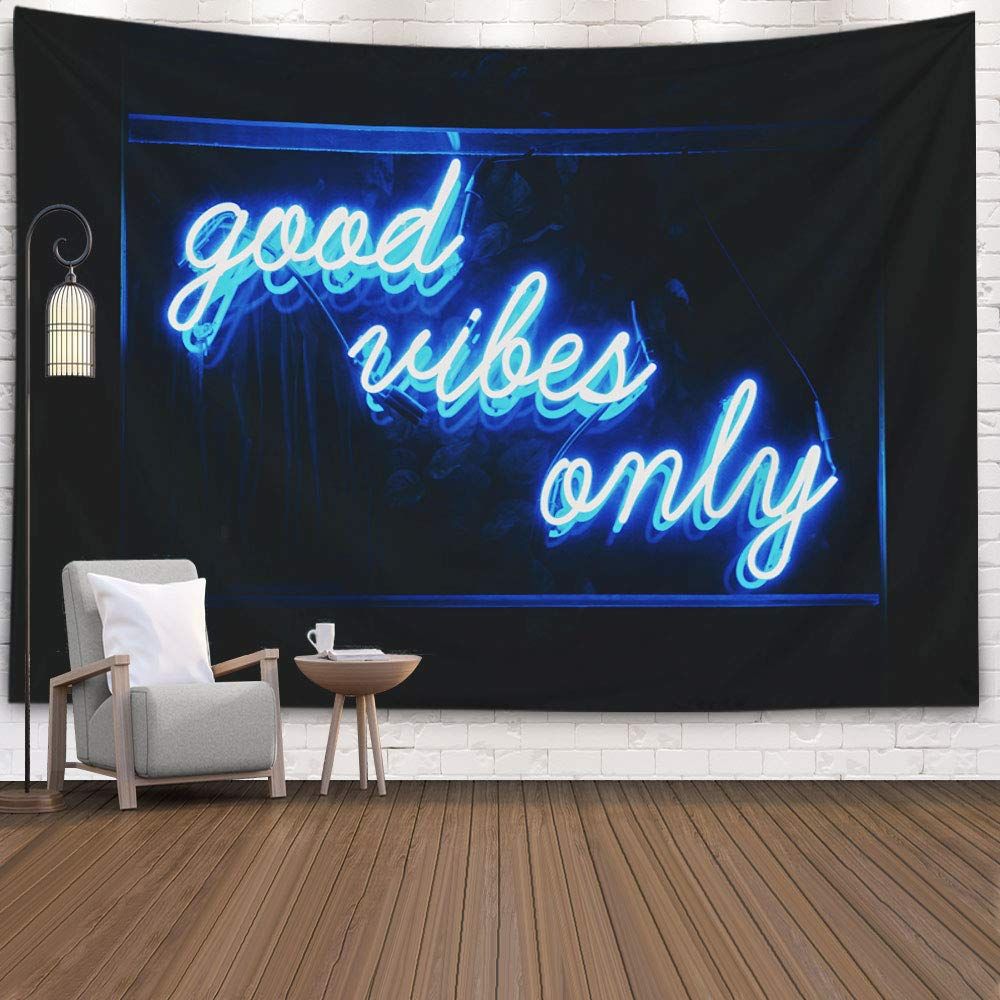 Blue Neon Tapestry Good Only Words Glow in The Tapestry for Teen Girl Bedroom Dorm Living Room Decor 80X60 Inch