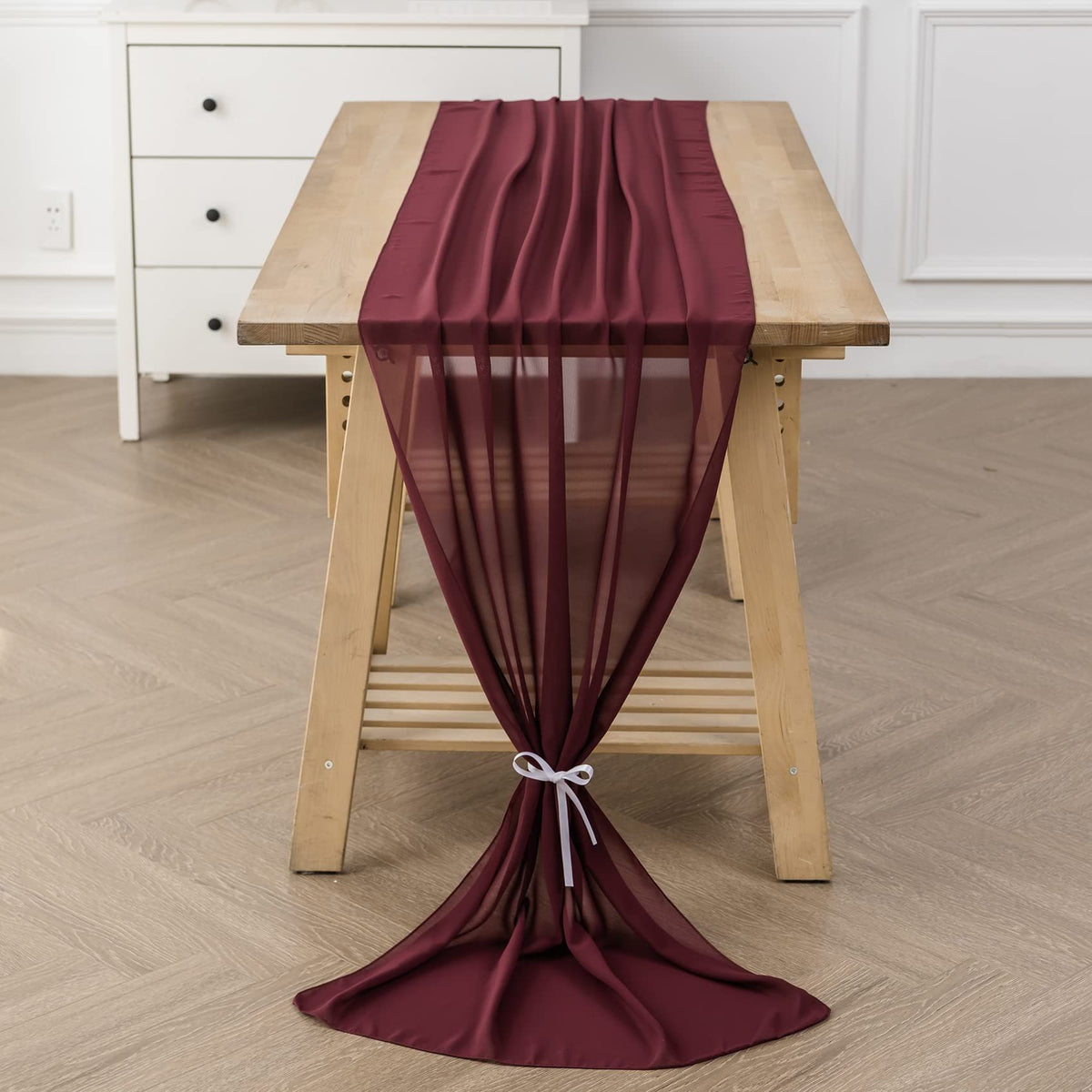 Burgundy Table Runner Chiffon Table Runner for Wedding Sheer Table Runner 27x120 Inches Romantic Tulle Table Runner for