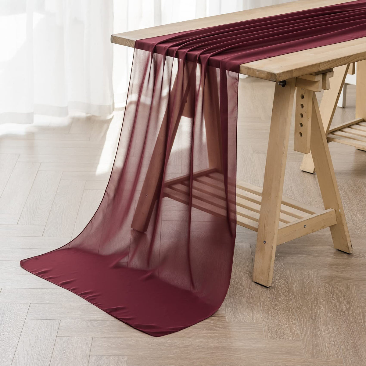 Burgundy Table Runner Chiffon Table Runner for Wedding Sheer Table Runner 27x120 Inches Romantic Tulle Table Runner for