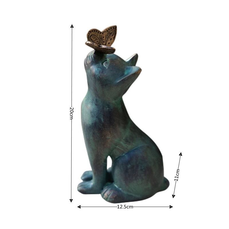 Garden Decor Statues,Cat Figurines Gifts with Butterfly,8" Scarecrow for Garden - for Indoor Outdoor Home Or Office