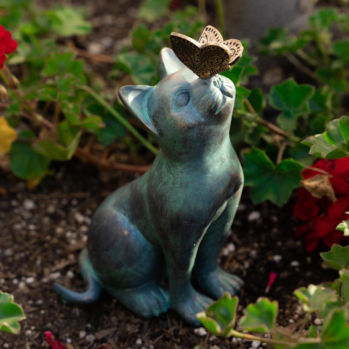 Garden Decor Statues,Cat Figurines Gifts with Butterfly,8" Scarecrow for Garden - for Indoor Outdoor Home Or Office