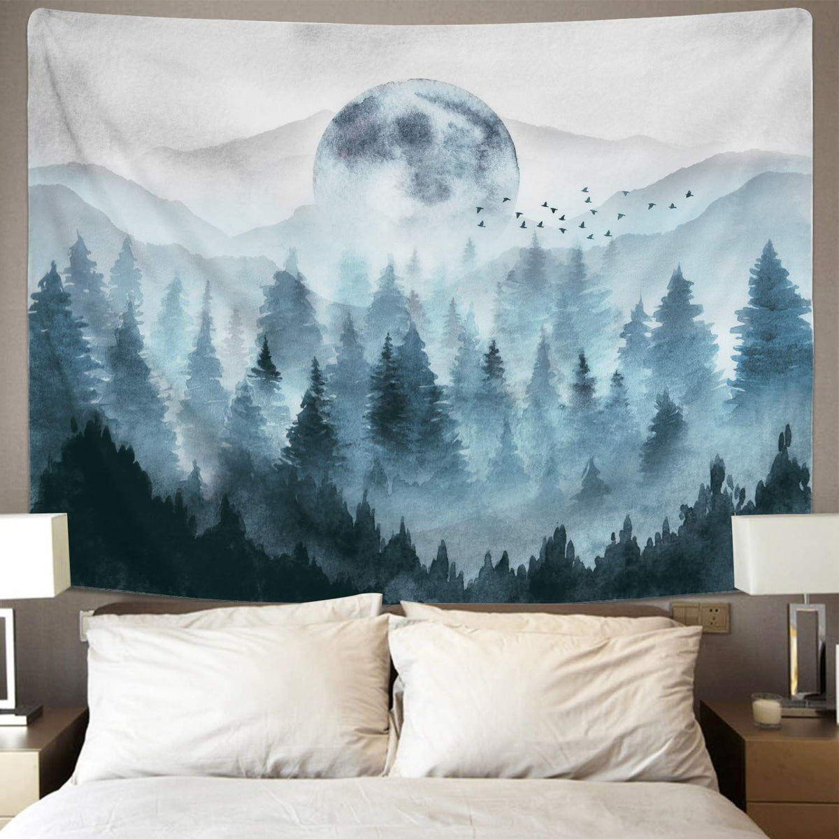 Misty Forest Tapestry Foggy Mountain Tapestry Magical Tree Tapestry Nature Tapestry Woodland Tapestry