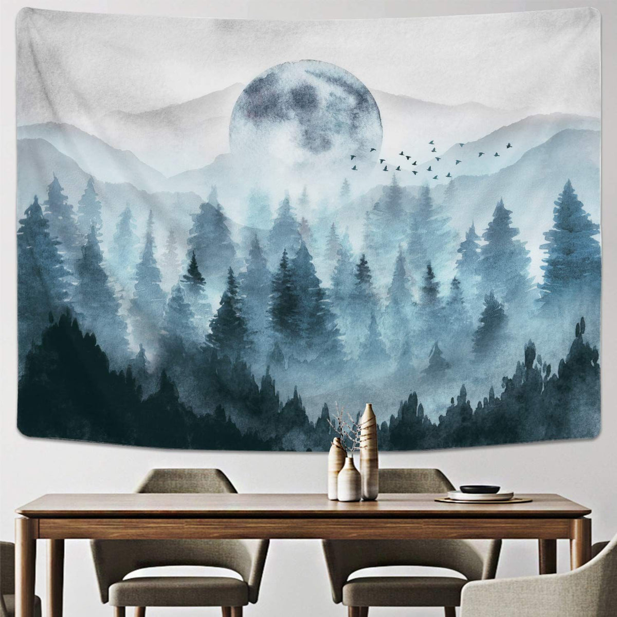 Misty Forest Tapestry Foggy Mountain Tapestry Magical Tree Tapestry Nature Tapestry Woodland Tapestry