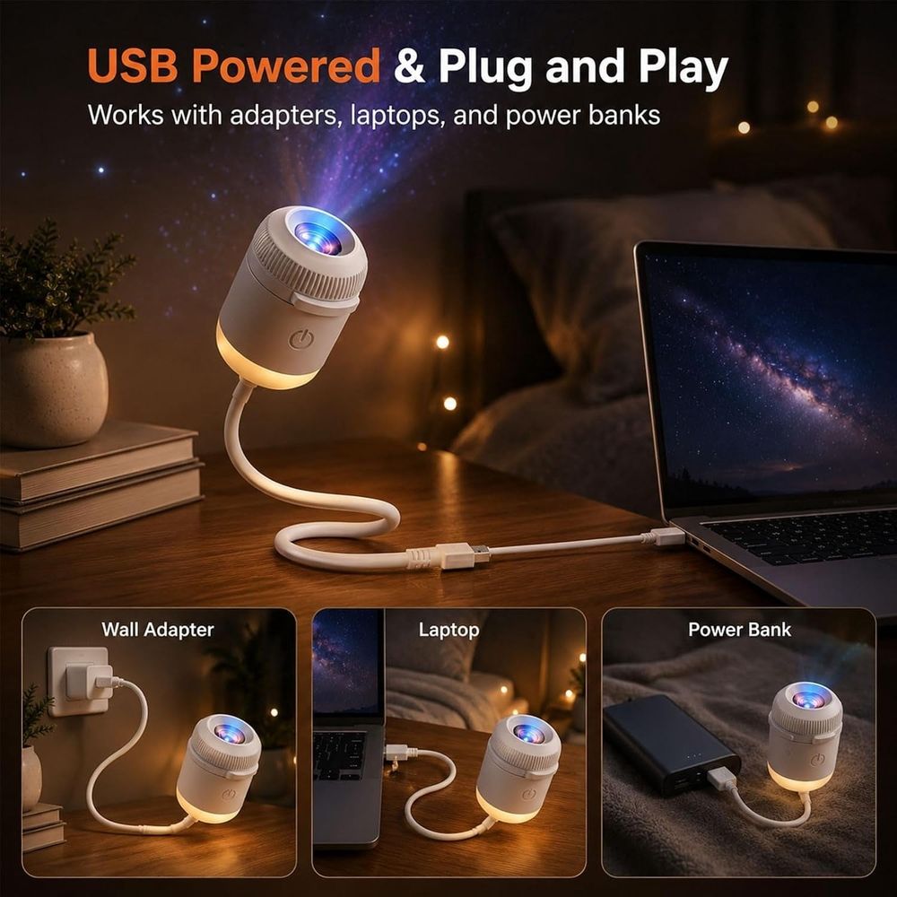 Upgraded Smart Dynamic 5D Holographic Night Light Projector with 24 Films, Plug and Play HD  Projector, 2-in-1 Star Projector, 360 Rotating, USB Powered (With 24 Films)