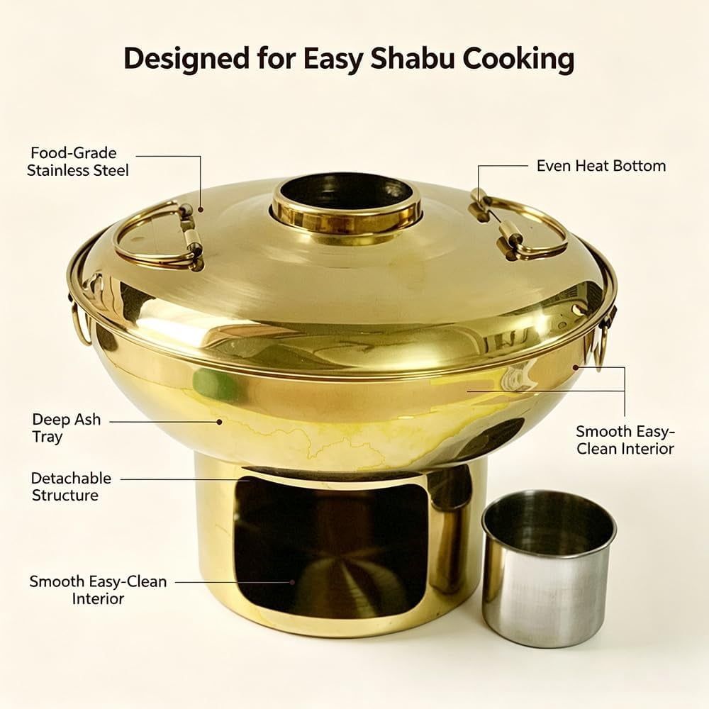 Chinese Charcoal Hot Pot, Stainless Steel Hot Pot, Portable Charcoal Hot Pot For Shabu With Fast Heating And Even Heat Distribution