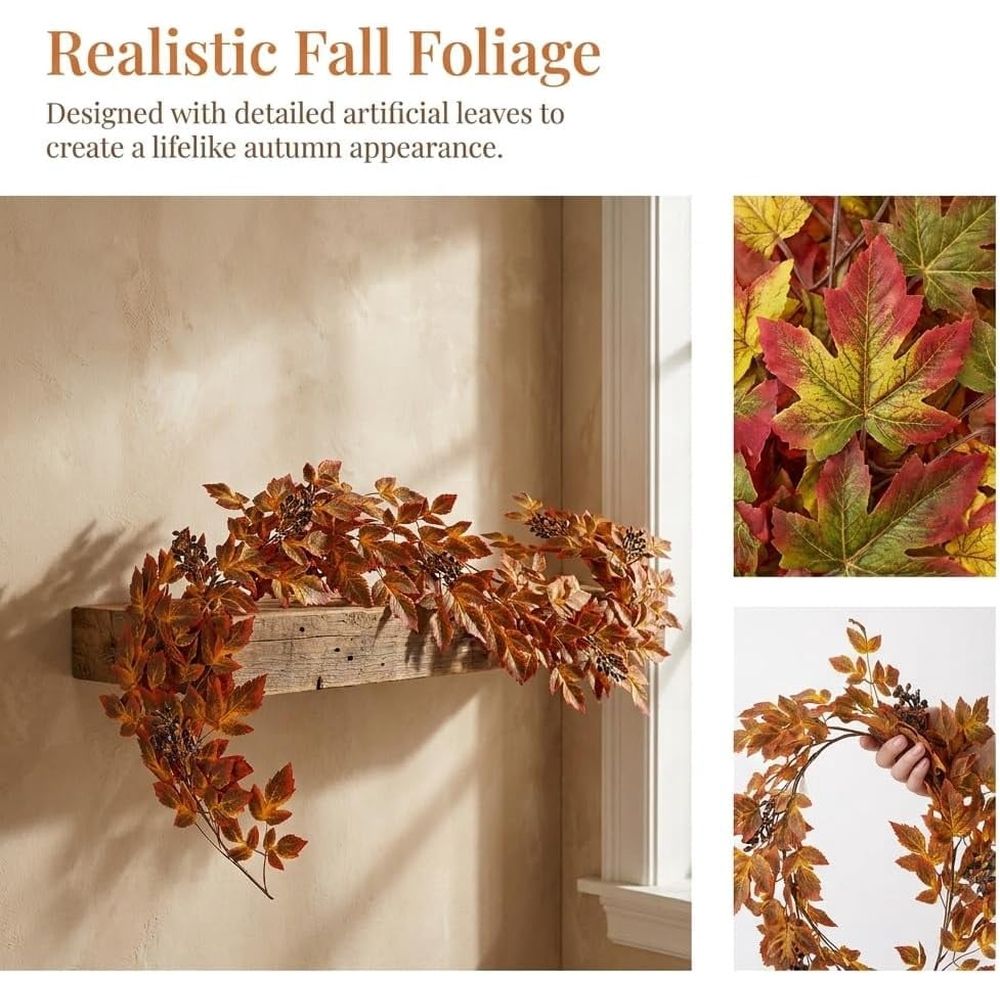 6ft Fall Garland Artificial Autumn Leaf Garland - Indoor Outdoor Decor