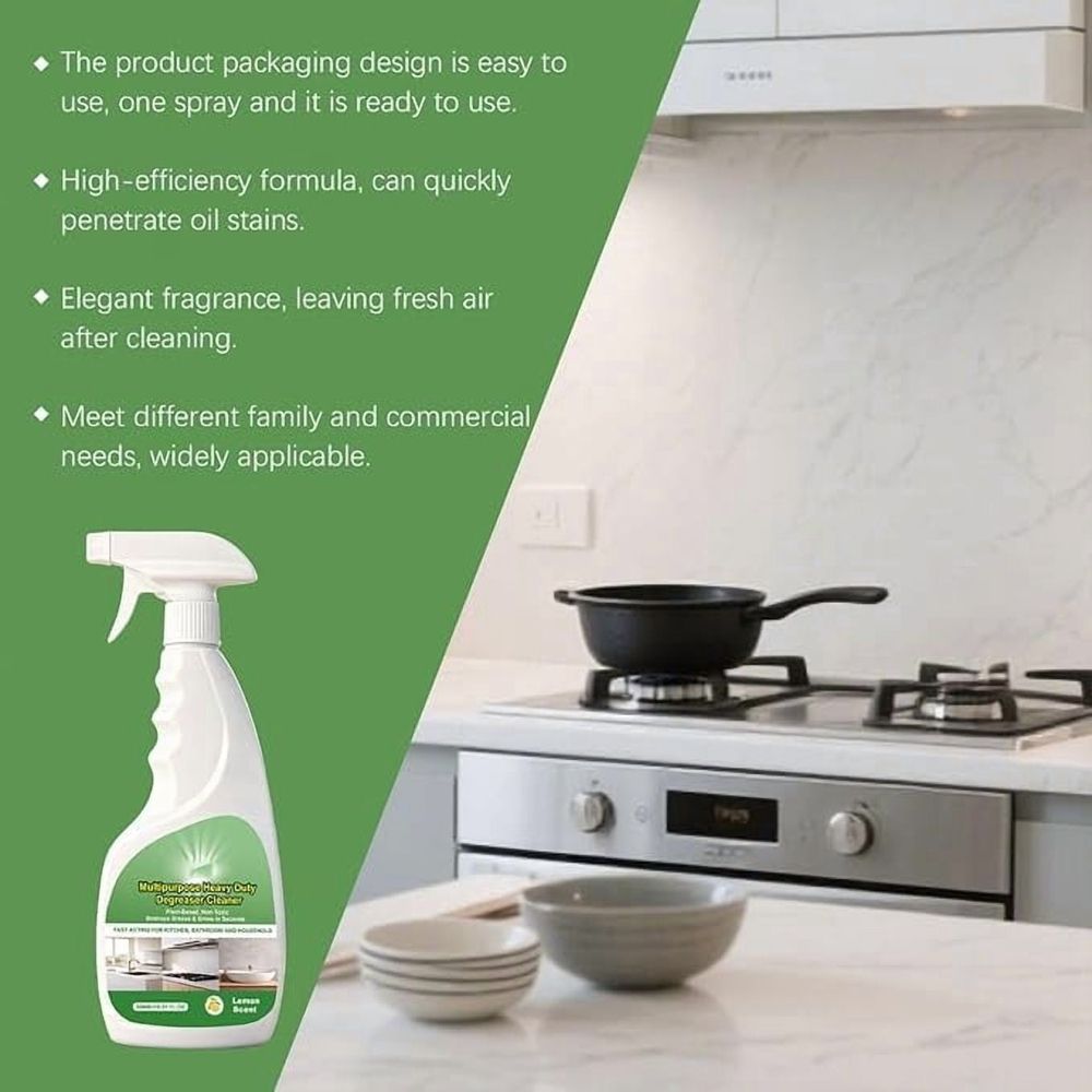 Multipurpose Heavy Duty Degreaser Spray, Kitchen Grease Cleaner Foam, All Purpose Oil Remover for Oven, Stove, Range Hood, Grill, BBQ, Appliance & Household Surfaces