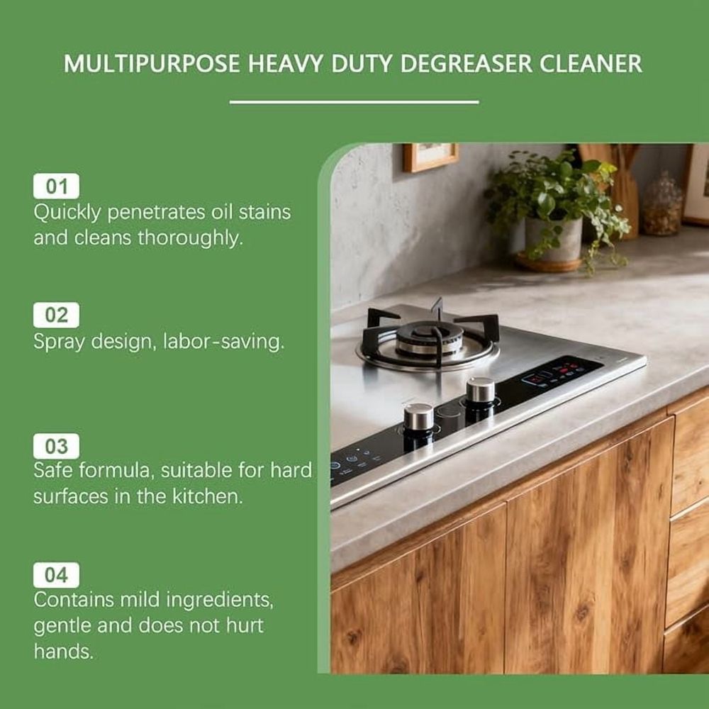 Multipurpose Heavy Duty Degreaser Spray, Kitchen Grease Cleaner Foam, All Purpose Oil Remover for Oven, Stove, Range Hood, Grill, BBQ, Appliance & Household Surfaces