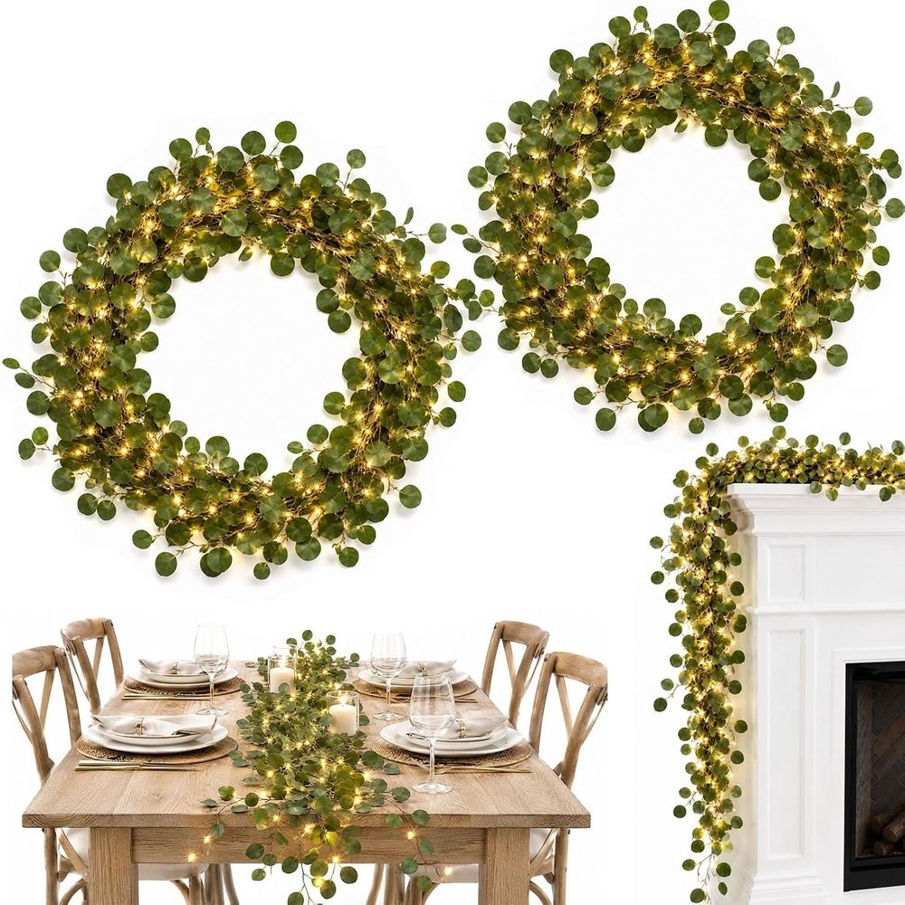 2Pcs  Faux Vine Lights Artificial Greenery Garlands, Vines with Fairy Lights for Fireplace, Table, Wedding, Home Décor