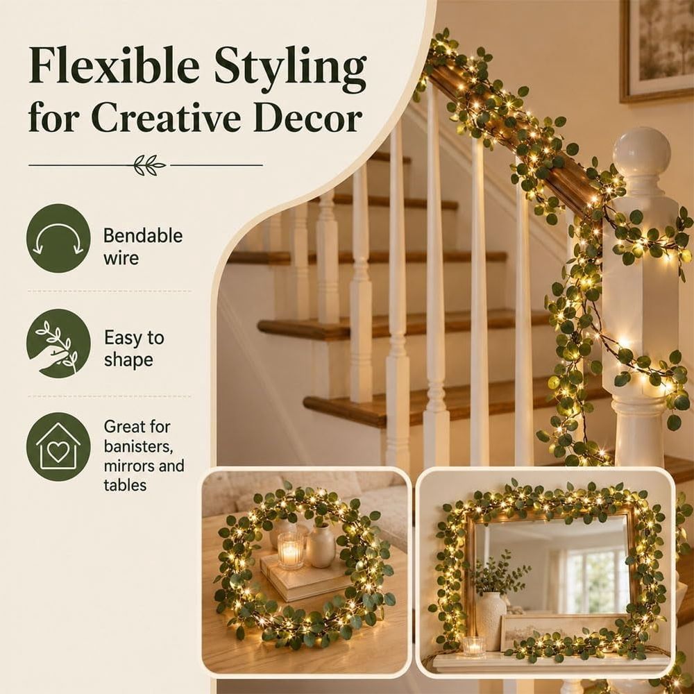 2Pcs  Faux Vine Lights Artificial Greenery Garlands, Vines with Fairy Lights for Fireplace, Table, Wedding, Home Décor