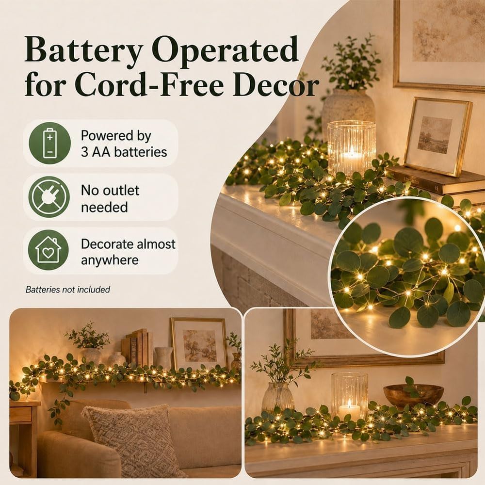 2Pcs  Faux Vine Lights Artificial Greenery Garlands, Vines with Fairy Lights for Fireplace, Table, Wedding, Home Décor