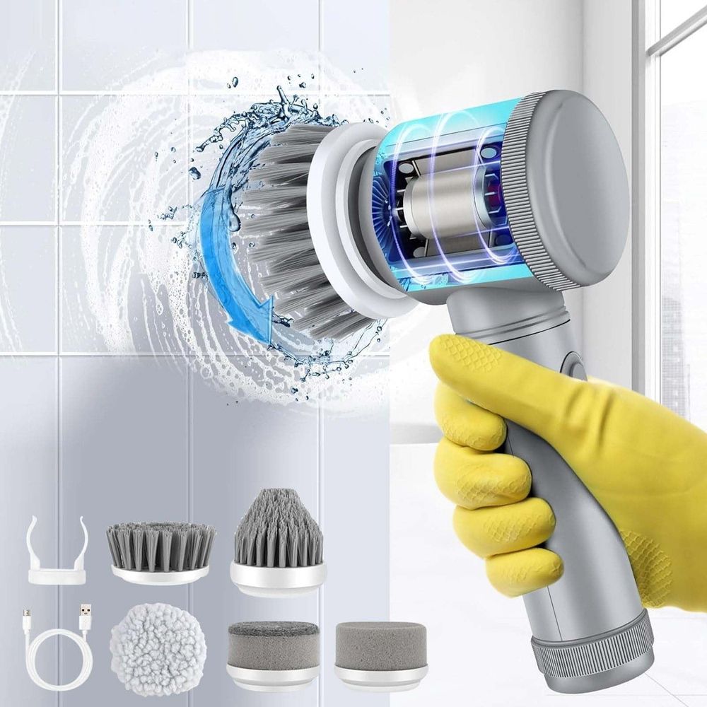 Clearance！ Electric Scrubber Electric Cleaning Brush Cordless Power Scrubber With 5 Replaceable Brush Heads Handheld Power Shower Scrubber For Bathtub Floor Wall Tile Toilet Dish Towels For Kitchen
