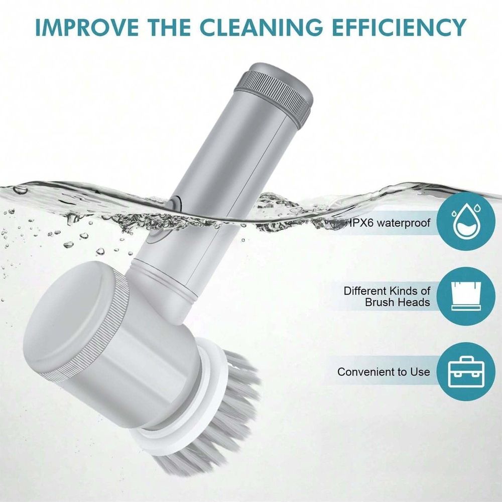 Clearance！ Electric Scrubber Electric Cleaning Brush Cordless Power Scrubber With 5 Replaceable Brush Heads Handheld Power Shower Scrubber For Bathtub Floor Wall Tile Toilet Dish Towels For Kitchen