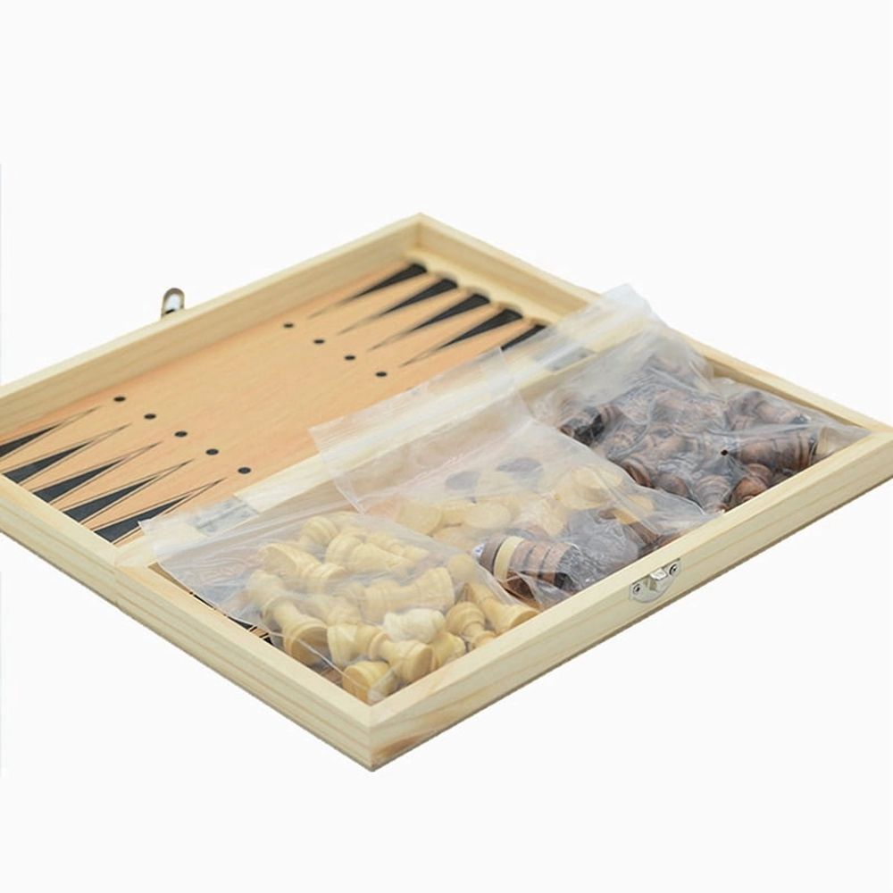 Wooden Foldable Chess Backgammon Wooden Board Folding Board Game 34x34cm