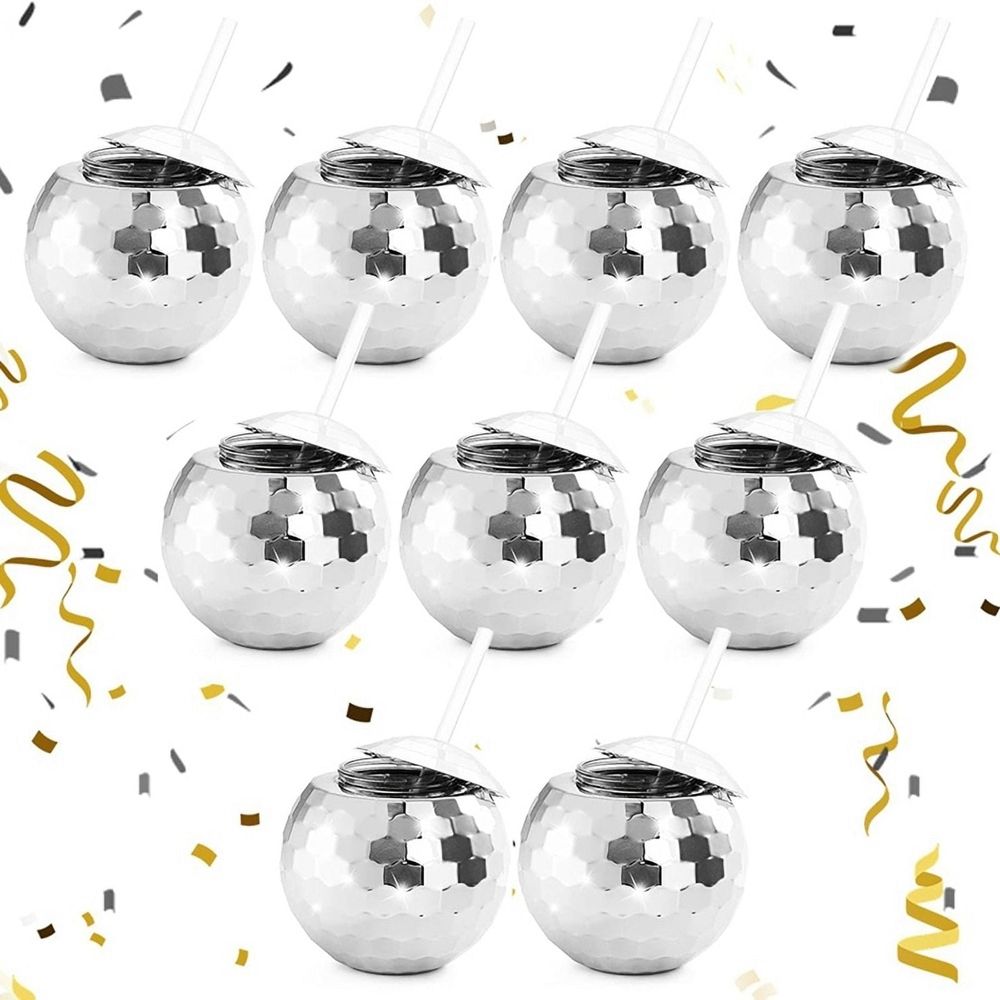 9 PCS Disco Ball Cups, 20 OZ Disco Cups with Straws and Lid, Reusable Flash Ball Tumbler Cocktail Cup for Partys Bar