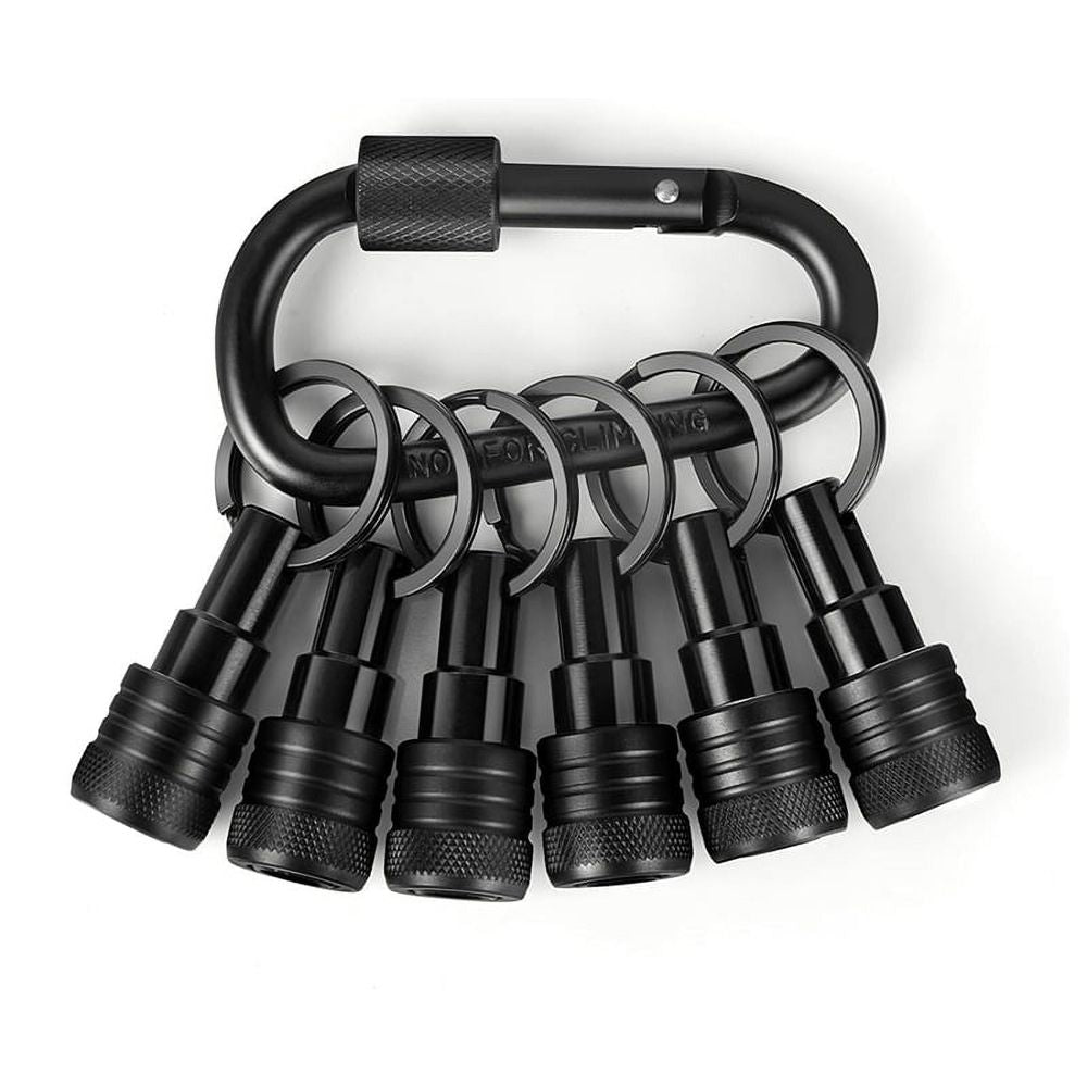 6PCS Bit Holders Keychain, 1/4 Inch Hex Shank Bit Holders, Quick-Change Design for Nut Driver, Screw Black Metal