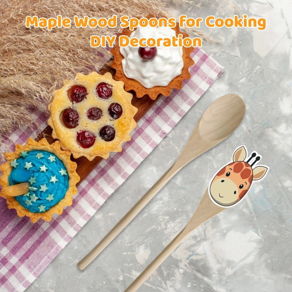 50PCS Long Wooden Spoons for Cooking, 12" Kitchen Wooden Spoons for Crafts, Long Handle Wood Spoons Oval Wood Mixing Spoons Baking Mixing Serving Craft Utensils