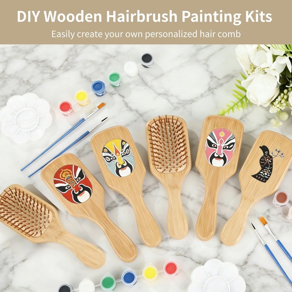 8PCS DIY Wooden Hairbrush Painting Kits, Hand-Painted Hair Brush with Paints, Brushes & Palette, Massage Styling Comb Set, Creative Craft Supplies for Artistic Activity & Festive Party