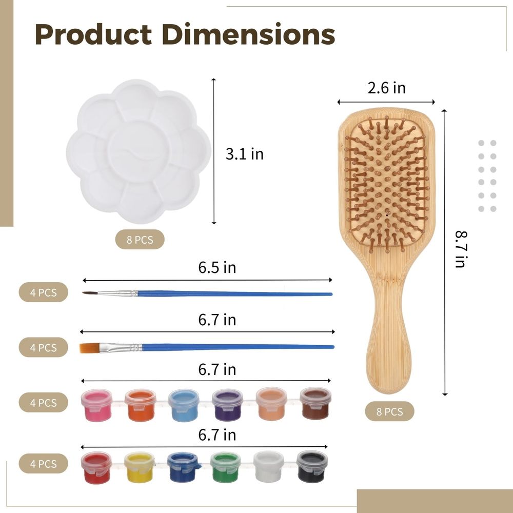 8PCS DIY Wooden Hairbrush Painting Kits, Hand-Painted Hair Brush with Paints, Brushes & Palette, Massage Styling Comb Set, Creative Craft Supplies for Artistic Activity & Festive Party