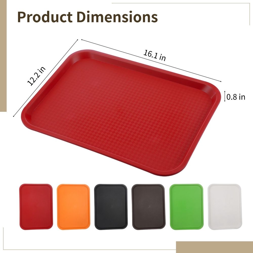 6PCS Large Plastic Serving Trays, 16.1" x 12.2" x 0.8" Rectangular Fast Food Serving Tray with Non-Slip Surface, Multicolor Trays for Lunch, Restaurant Café Craft Service Carts Use