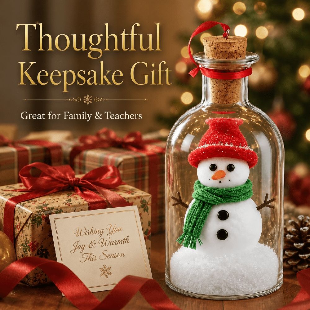 Recordable Christmas Message in a Bottle, Christmas Tree in a Bottle, Voice Playback Recordable Christmas Ornament, Battery Powered Glass Snowman Winter Scene Holiday Decor, Keepsake Gift for Family