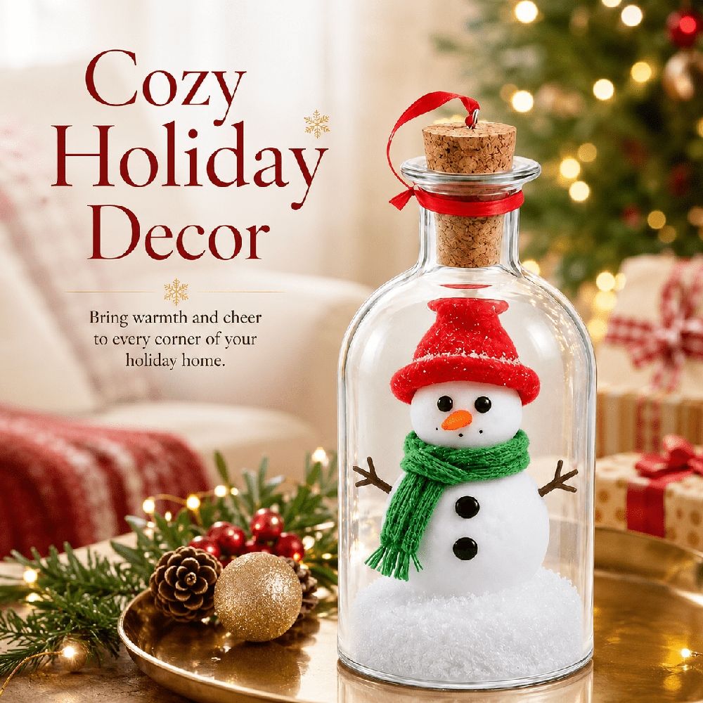 Recordable Christmas Message in a Bottle, Christmas Tree in a Bottle, Voice Playback Recordable Christmas Ornament, Battery Powered Glass Snowman Winter Scene Holiday Decor, Keepsake Gift for Family