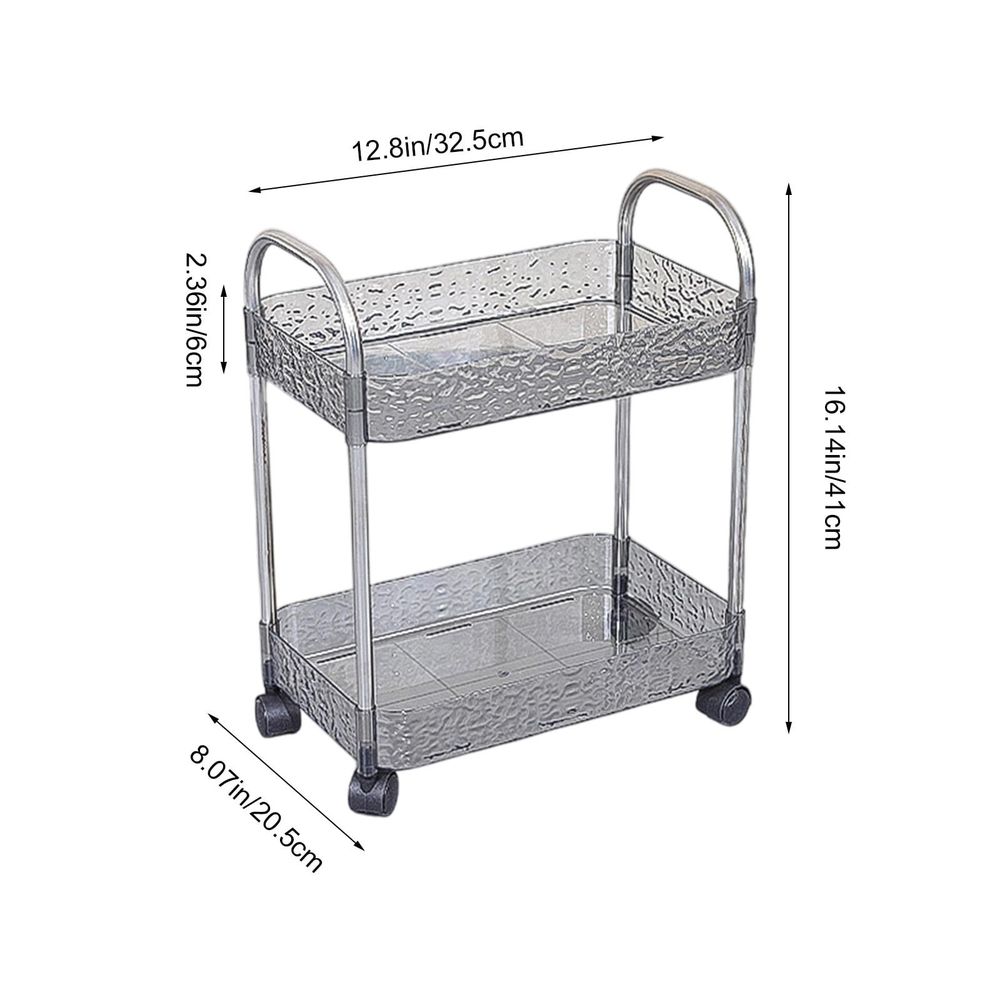 2-Tier Utility Rolling Cart Storage Organizer, Under Desk Mobile Trolley Organizer With Handle For Office Home Kitchen Organization
