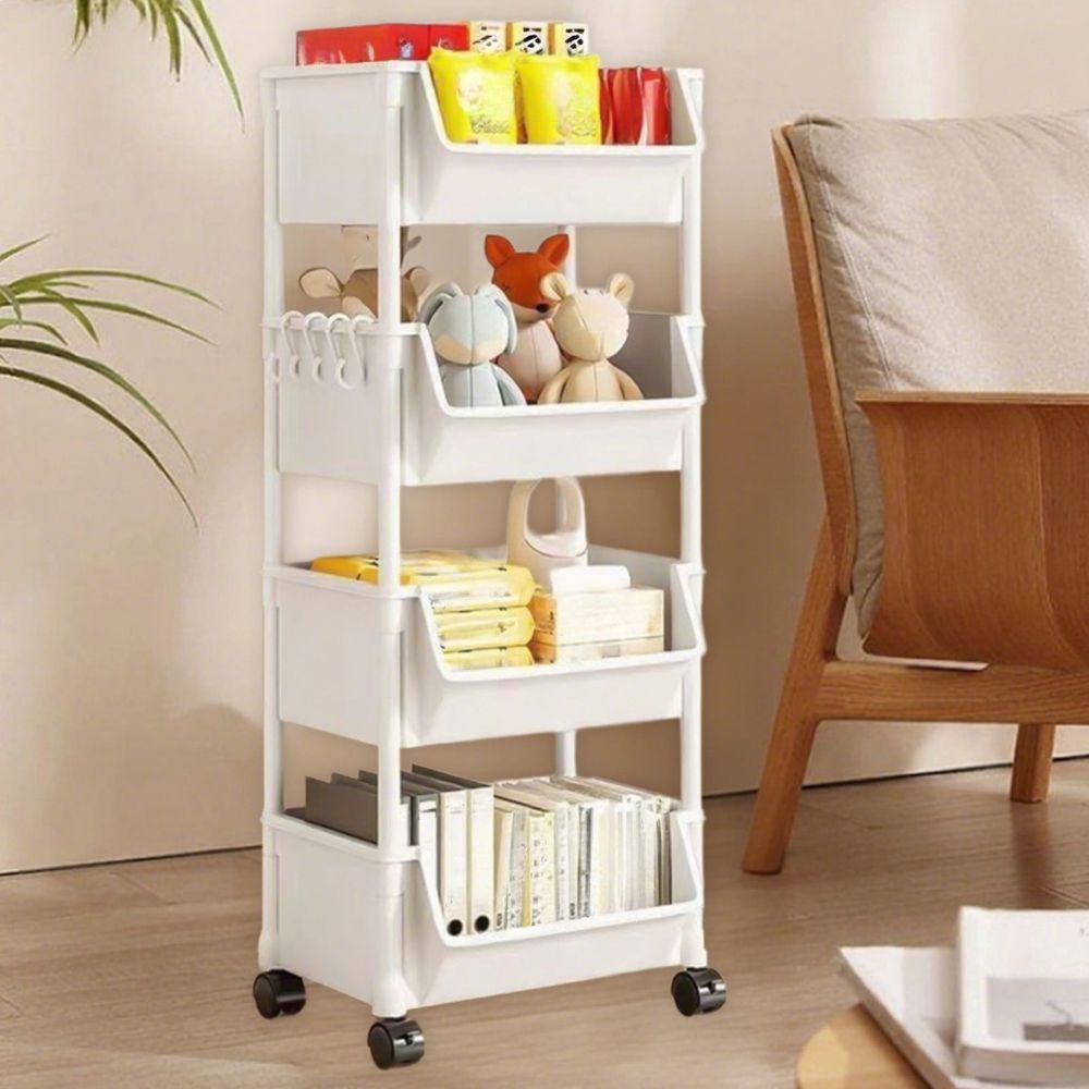 3-Tier Rolling Utility Cart With Wheels, Movable Storage Organizer, Multi-Functional Storage Trolley For Bathroom, Laundry, Living Room, Kitchen