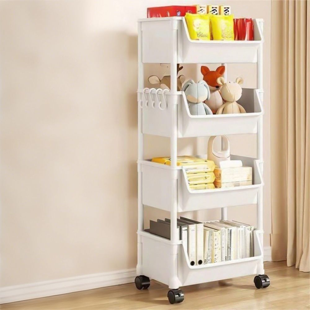 3-Tier Rolling Utility Cart With Wheels, Movable Storage Organizer, Multi-Functional Storage Trolley For Bathroom, Laundry, Living Room, Kitchen