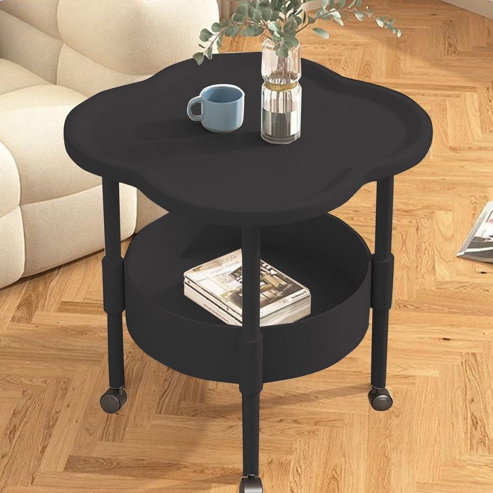 2 Tiers Freestanding Side Table, Mini Beside Table with Open Storage Shelf, Modern Plastic End Table Easy to Assemble for Living Room Bedroom Office(Black)