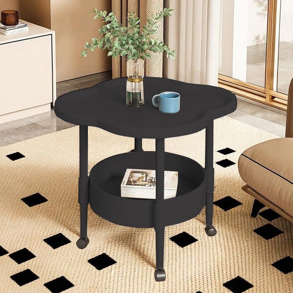 2 Tiers Freestanding Side Table, Mini Beside Table with Open Storage Shelf, Modern Plastic End Table Easy to Assemble for Living Room Bedroom Office(Black)
