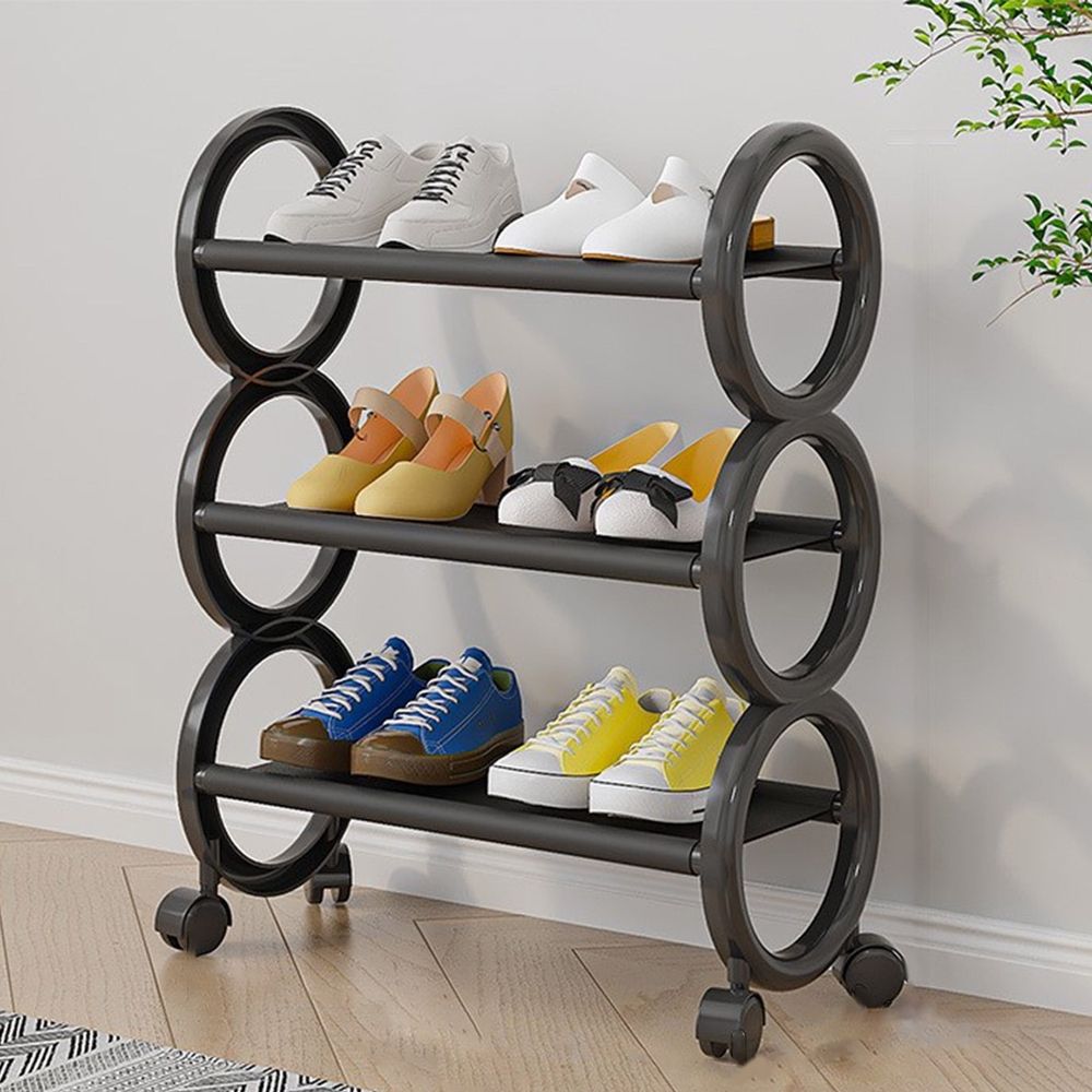 22.05In 3-Tier Movable Shoe Rack With Universal Wheels Dustproof Waterproof Stable Ventilated Structure Organizer For Entryway Bedroom Closet Under Table Garage Shoe Storage Holder