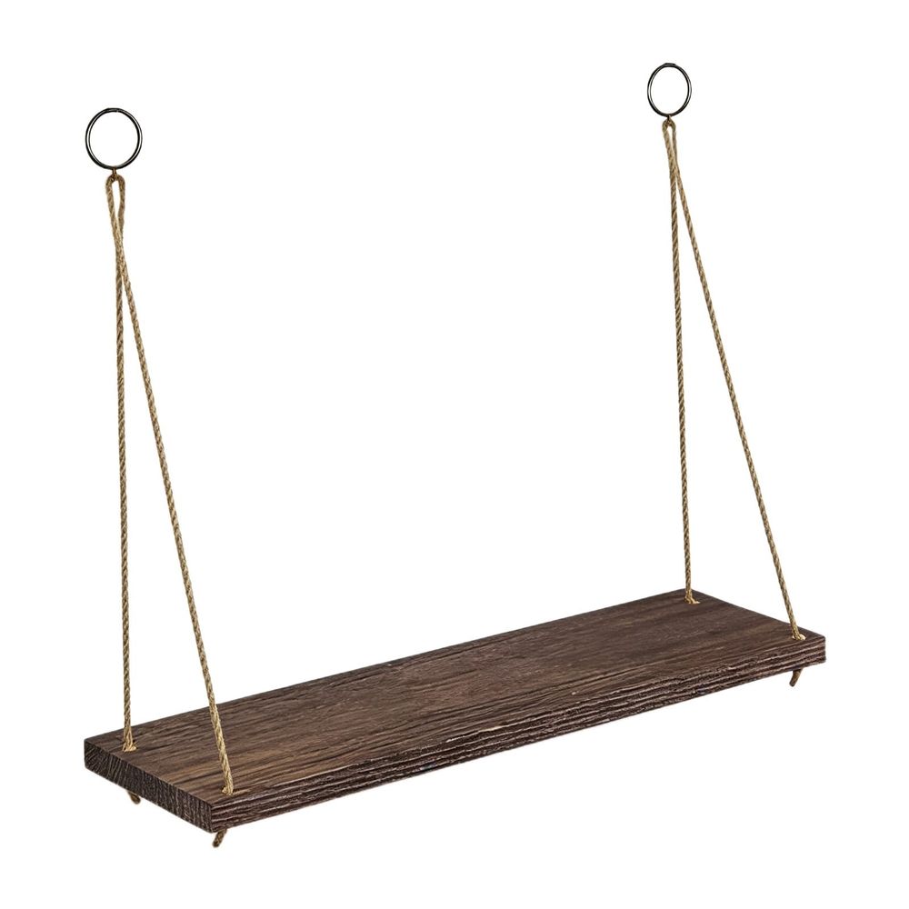 Wooden Hanging Rope Storage Rack Wall Mounted Floating Shelf Natural Solid Wood Adjustable Hemp Rope High Load Bearing For Living Room Bedroom Balcony Bathroom Entryway Home Wall Decor Storage