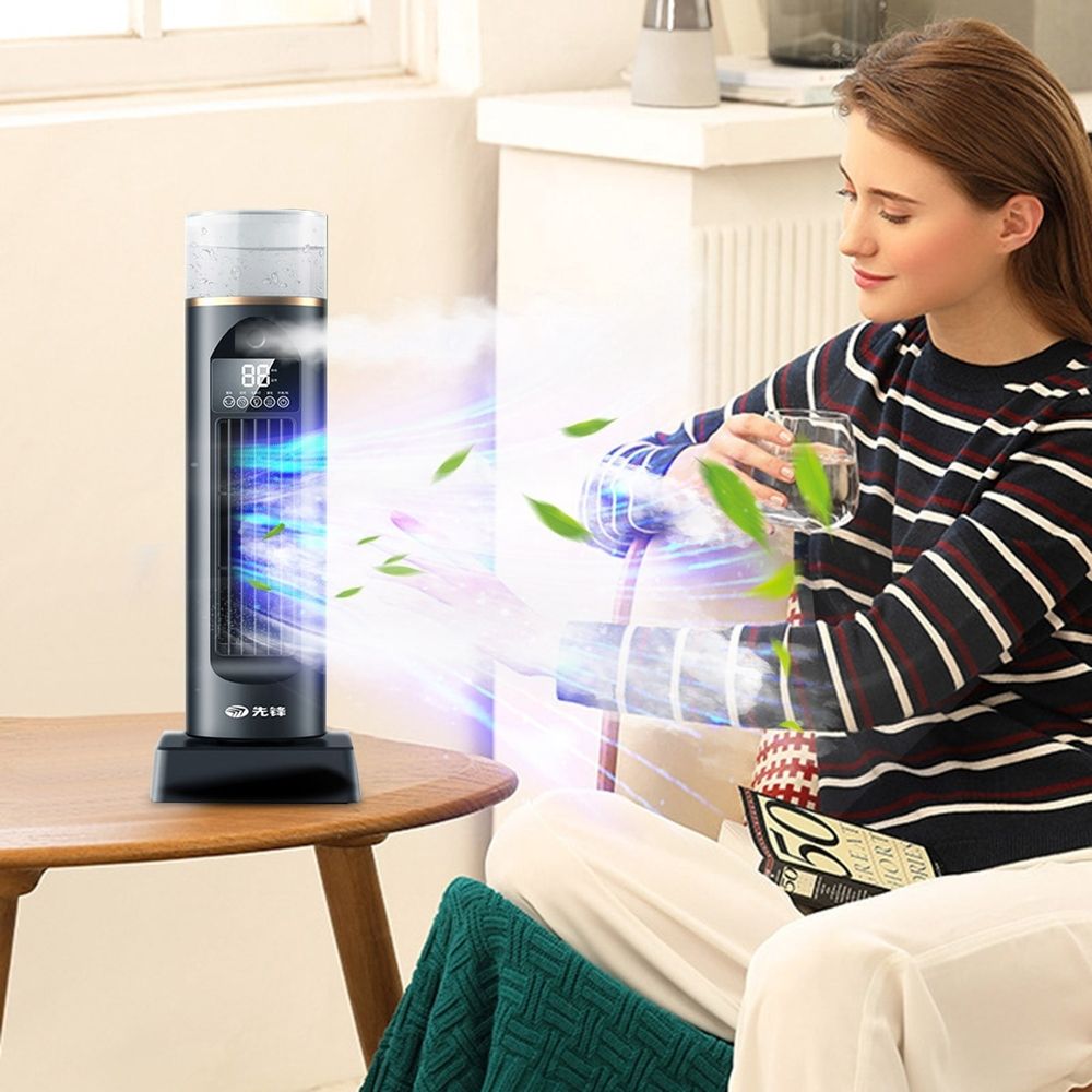 Desktop Spray Tower Fan, USB Cooling Fan with Remote, Portable Air Conditioner Fan for Home Office Desk, Black