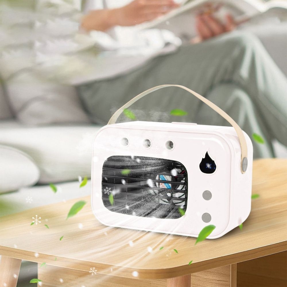 Quiet Portable Water-Cooled Fan 8.66x3.74x6.3In, 3‑Speed Wind, Desktop Air Cooler for Home Dorm Desk Bedroom(White)